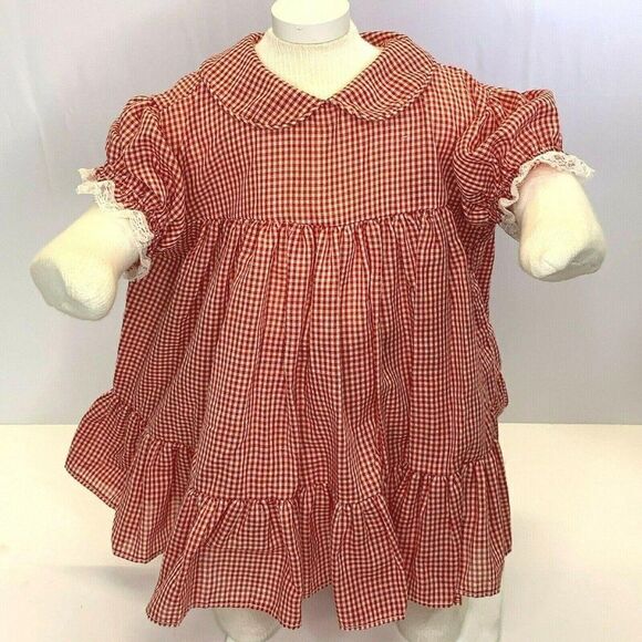 Vintage Infant Babydoll Dress 18m Red Gingham
